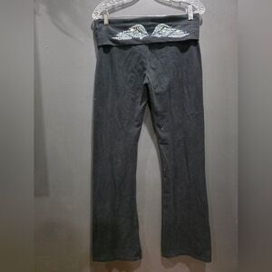 Victoria's Secret Vtg Foldover Yoga Pants Flare Rhinestone Wings M Black